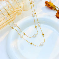 Velvet pearl double layer choker necklace in stainless steel