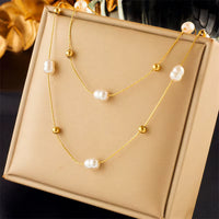 Velvet pearl choker necklace with double chains and pearl pendant