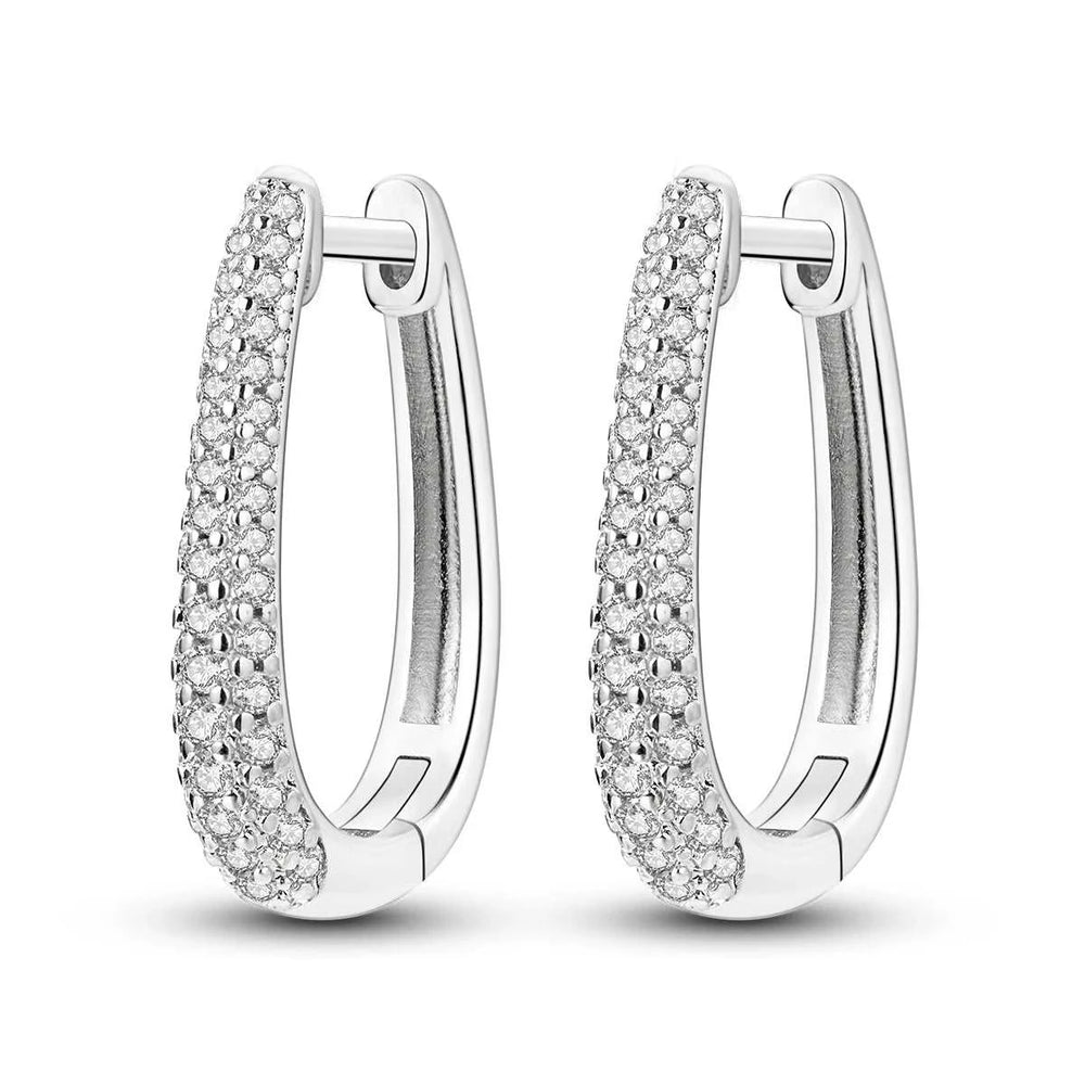 Silver plated Aria pavé huggie earrings with cubic zirconia