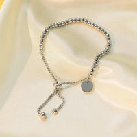 stainless steel beaded ball chain bracelet with round coin charm