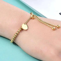 Stainless steel beaded ball chain bracelet with round coin charm