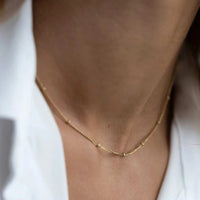 Stainless steel beaded chain choker necklace in gold finish