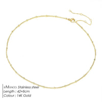 Delicate stainless steel beaded chain choker necklace in gold