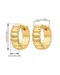 Chunky 18K gold plated brioche huggie earrings with ribbed croissant texture