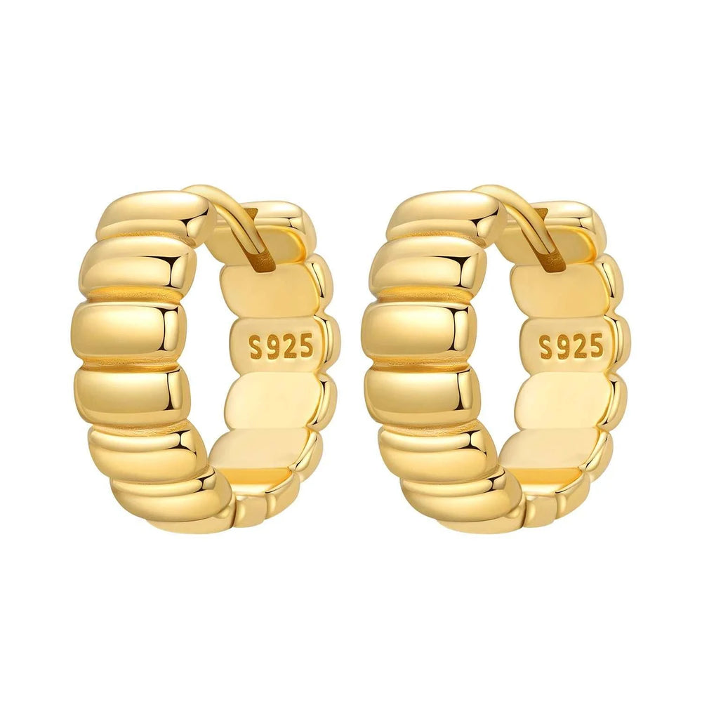 Chunky 18K gold plated brioche huggie earrings with ribbed croissant texture