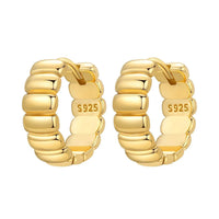 Chunky 18K gold plated brioche huggie earrings with ribbed croissant texture