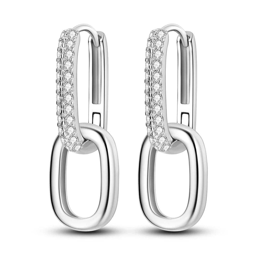 Silver plated cascade link drop earrings with cubic zirconia pavé top and polished oval link