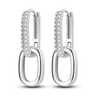 Silver plated cascade link drop earrings with cubic zirconia pavé top and polished oval link