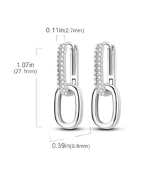 Silver plated cascade link drop earrings with pavé cubic zirconia and hinged closure