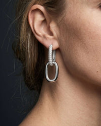 Silver plated cascade link drop earrings with cubic zirconia pavé top