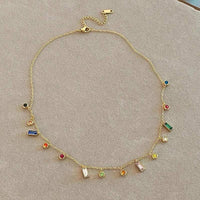 Colorful zircon geometric collar necklace on gold stainless steel chain