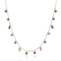 Colorful zircon geometric collar necklace with multi-color stones