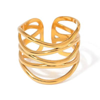 gold stainless steel curved line open adjustable ring