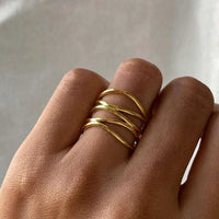 gold stainless steel curved line open adjustable ring minimal design