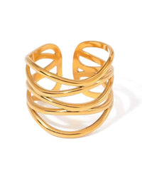 gold stainless steel curved line open adjustable ring minimal design