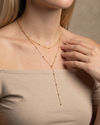 Dainty 18K gold plated Y-shape lariat necklace with long drop pendant on slim chain