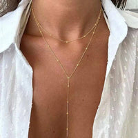 Dainty Y-shape lariat necklace with long drop pendant, 18K gold plated elegant jewelry for layering and low necklines