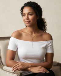 Dainty 18K gold plated Y-shape lariat necklace with long drop pendant on delicate chain