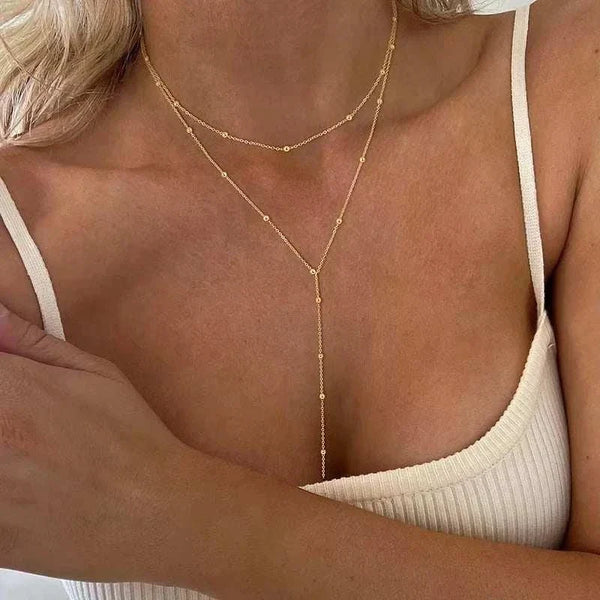 Dainty 18K gold plated Y-shape lariat drop necklace with long pendant on delicate chain