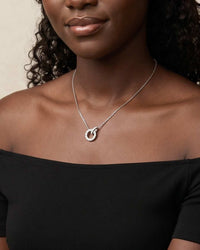 925 sterling silver double ring zircon pendant necklace on O-chain