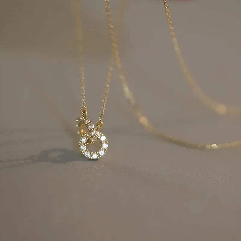 925 sterling silver double ring zircon pendant necklace on chain