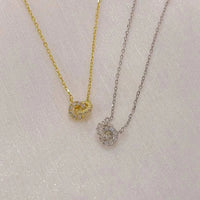 925 sterling silver double ring pendant necklace with zircon on o-chain