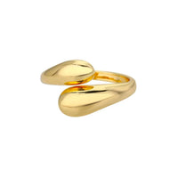 18K gold plated double teardrop bypass ring with adjustable open band