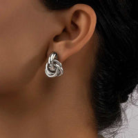 Gold chunky double ring eclipse hoop earrings for women