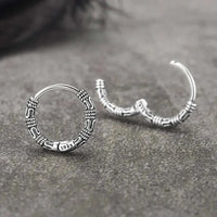 925 sterling silver etched arc hoop earrings with vintage Korean-inspired pattern