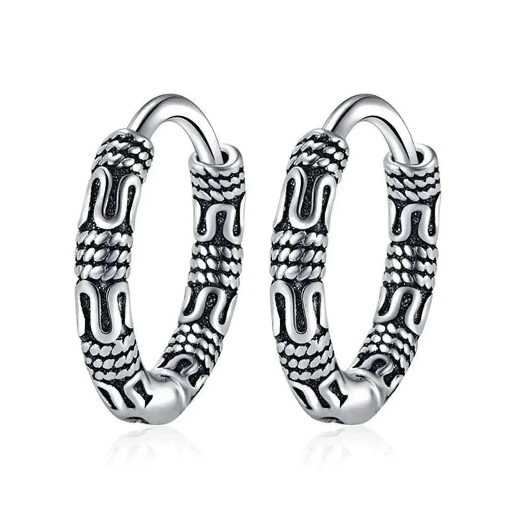 925 sterling silver etched arc hoop earrings with vintage Korean minimalist design
