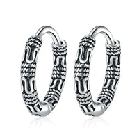 925 sterling silver etched arc hoop earrings with vintage Korean minimalist design