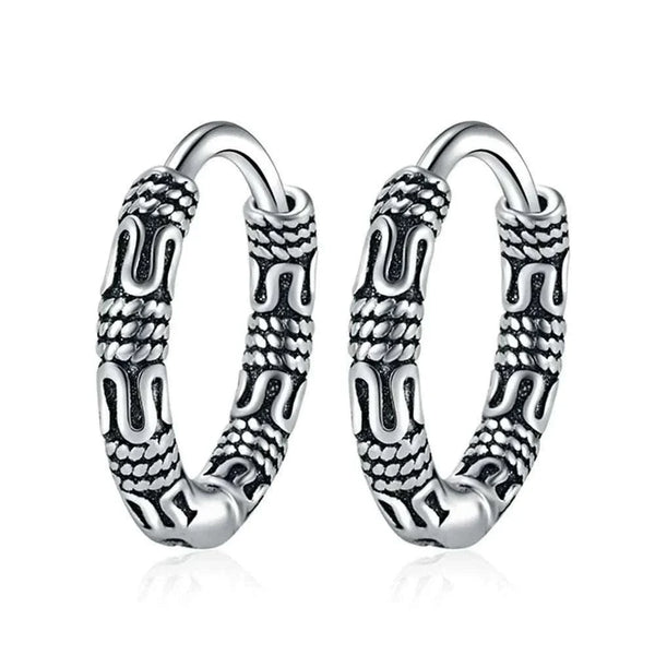 925 sterling silver etched arc hoop earrings with vintage Korean minimalist design