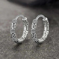 925 sterling silver etched arc hoop earrings with vintage Korean minimalist pattern