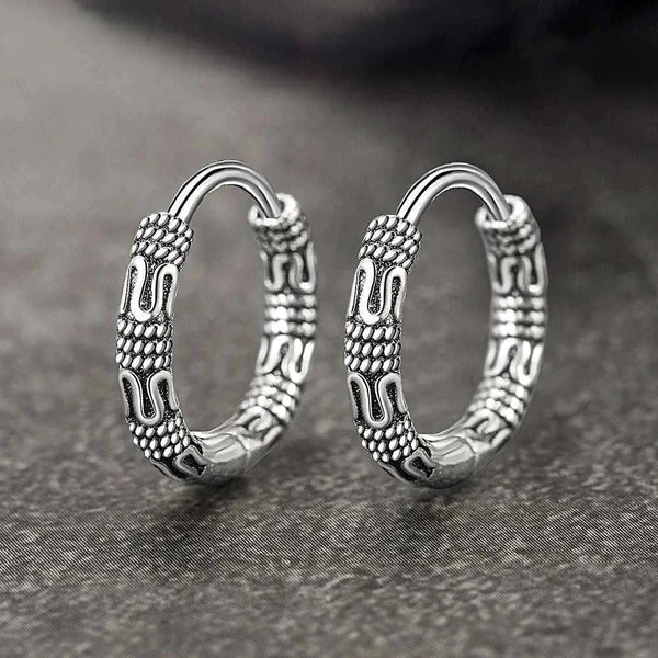 925 sterling silver etched arc hoop earrings with vintage Korean minimalist pattern