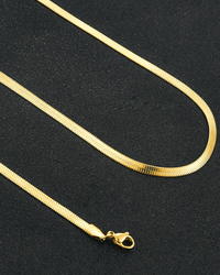 Gold flat herringbone snake chain necklace stainless steel smooth ribbon-like design