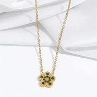 Delicate flower clover necklace with gold chain and micro pave zircon stones