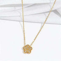 Flower clover necklace with micro pave zircon stones and gold chain