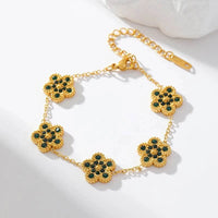 Delicate flower clover pave zircon bracelet with gold chain