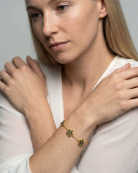 gold flower clover bracelet with pave zircon stones
