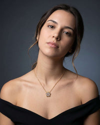 Flower clover necklace with micro pave zircon stones on gold chain