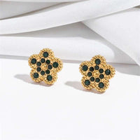 Gold flower clover pave zircon stud earrings sparkling