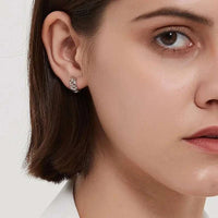 Chunky geometric lattice sterling silver huggie earrings
