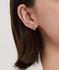 Chunky geometric lattice sterling silver huggie earrings in silver finish