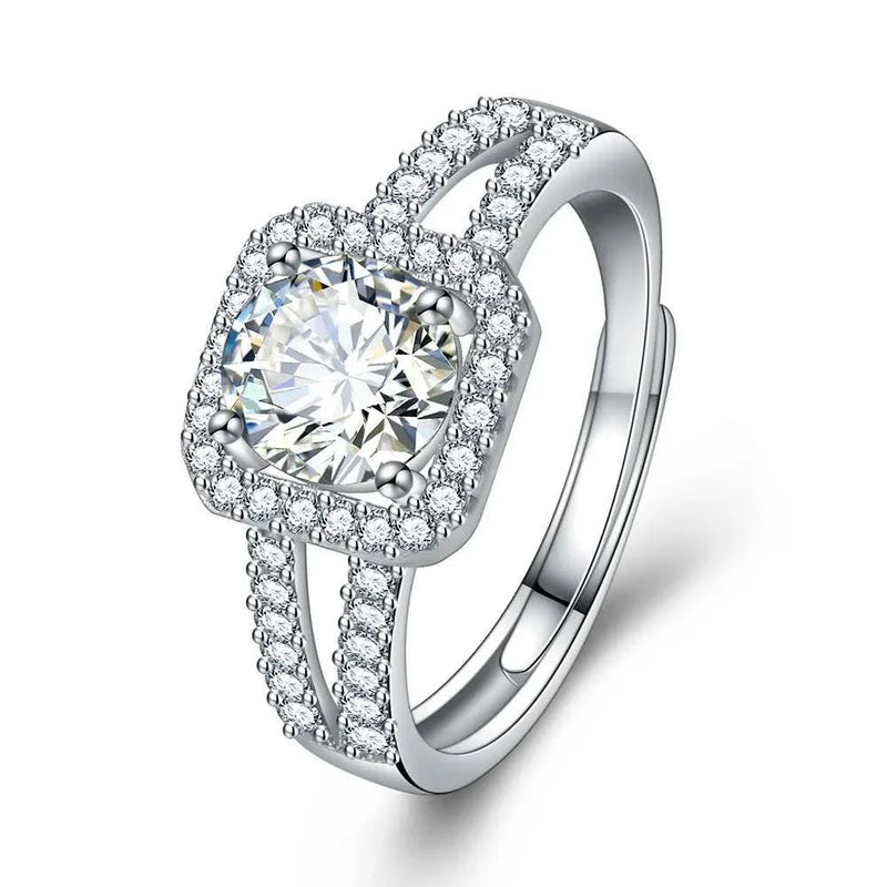 Halo Square Zircon Pave Adjustable Ring 925 Sterling Silver