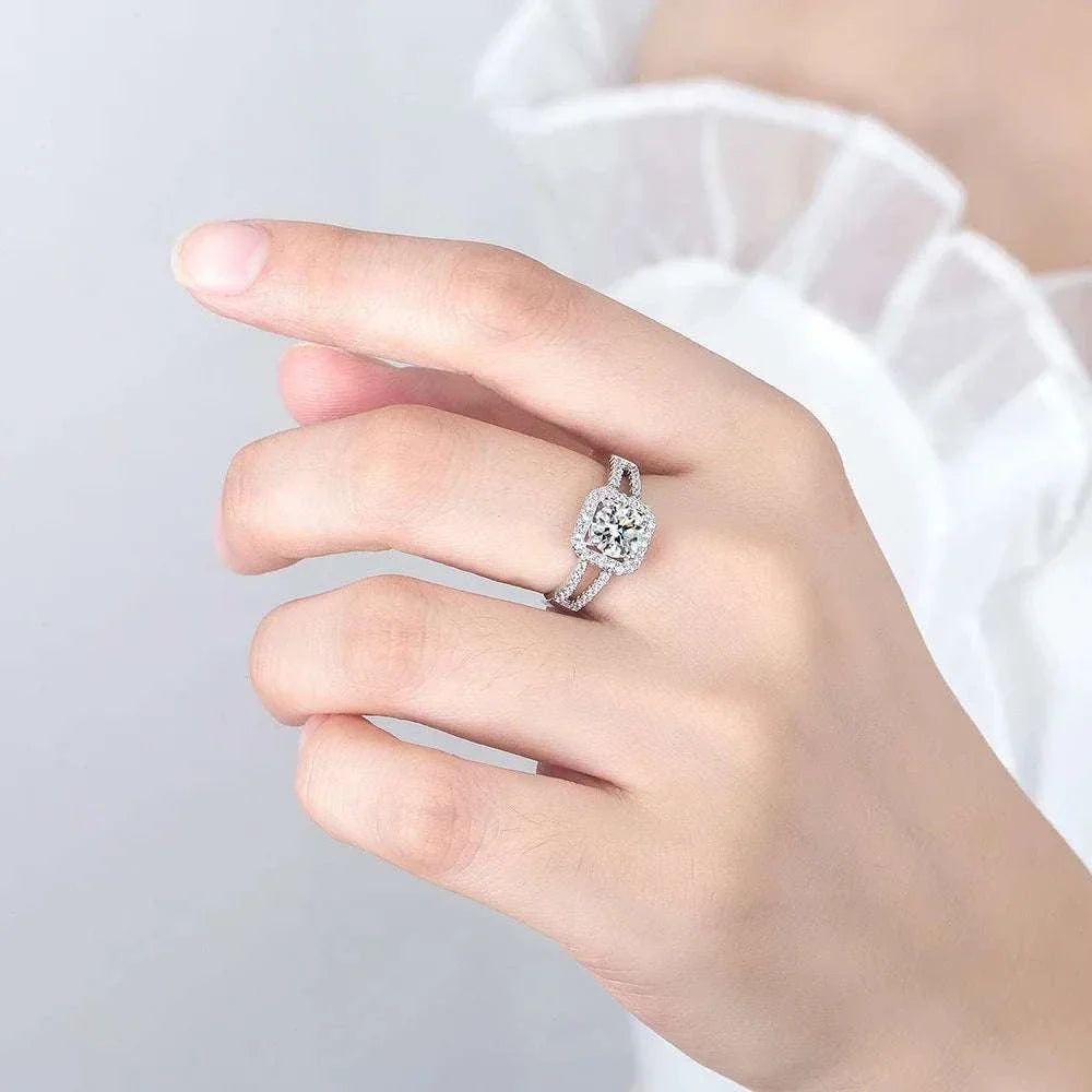 925 sterling silver halo square zircon pave adjustable ring with round cubic zirconia center