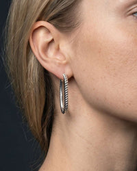 Silver plated helix rope huggie earrings with twisted braided texture