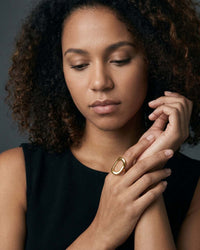 18k gold plated hollow oval frame open ring with adjustable band