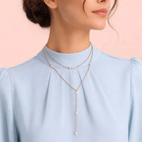 Exquisite imitation pearl double layered gold color Y-shaped necklace for women fashion and wedding gifts