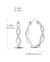 Silver plated infinity twist hoop earrings with cubic zirconia sparkle