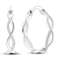 Silver plated infinity twist hoop earrings with cubic zirconia sparkle